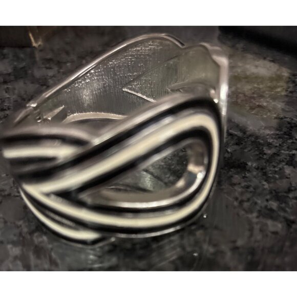 Vintage Silver & Black Abstract Design Bangle Bracelet Statement Piece - Picture 3 of 10